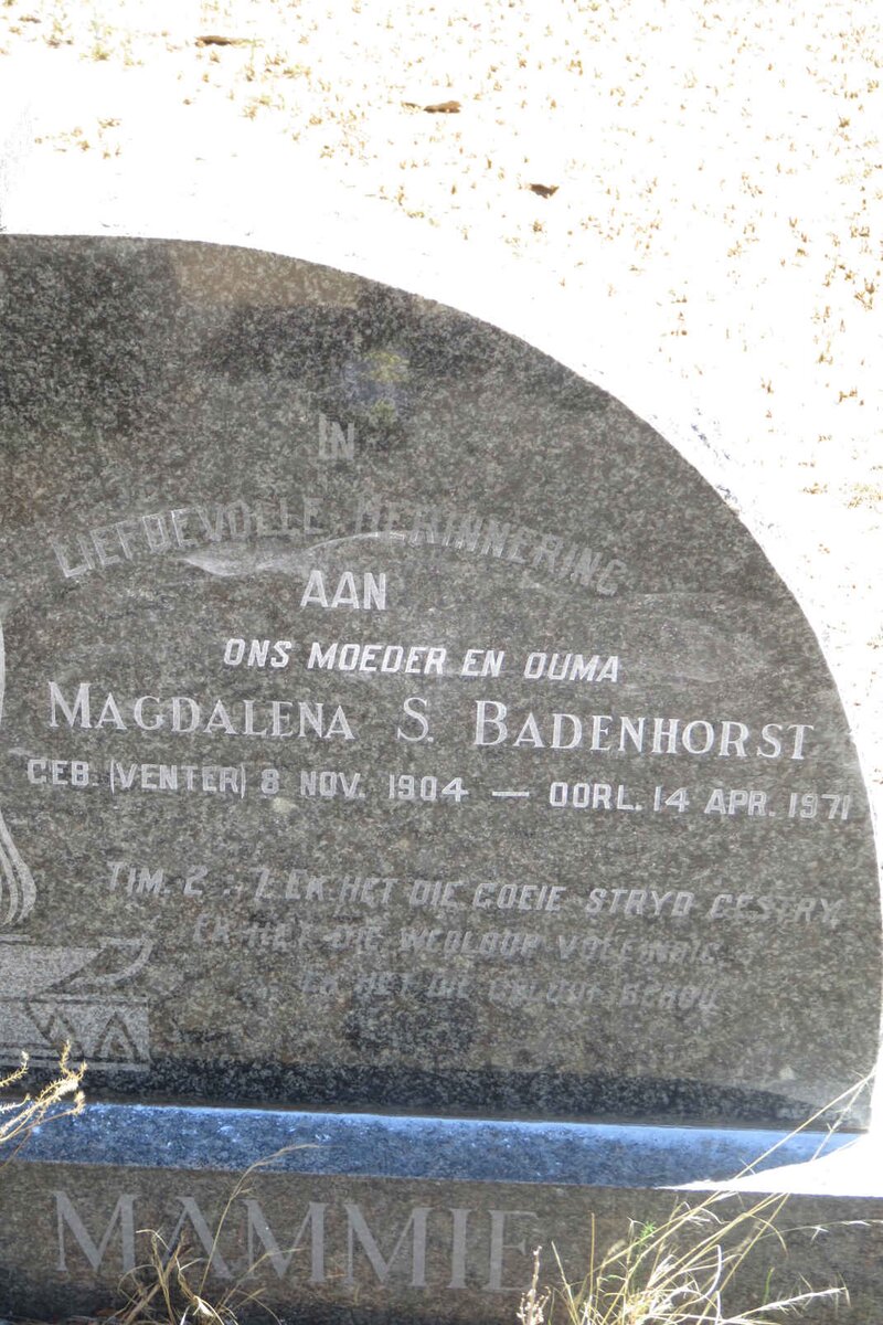 BADENHORST Pieter G. 1898-1956 &amp; Magdalena S. VENTER 1904-1971