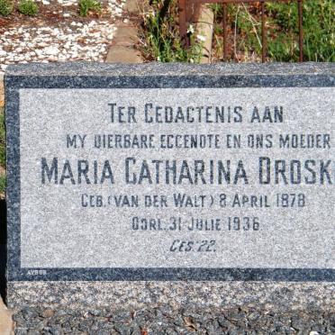 DROSKIE Maria Catharina nee VAN DER WALT 1878-1936