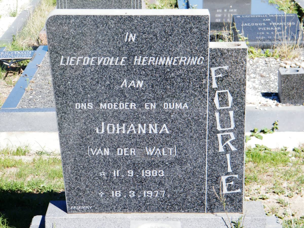 FOURIE Johanna nee VAN DER WALT 1903-1977