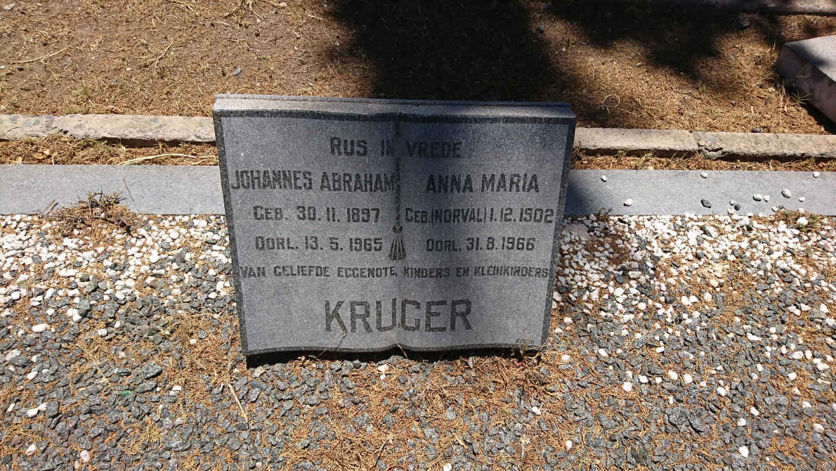 KRUGER Johannes Abraham 1897-1965 &amp; Anna Maria NORVAL 1902-1966