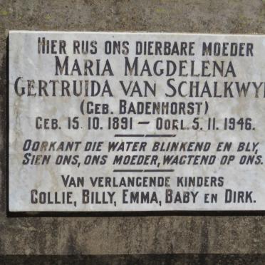 SCHALKWYK Maria Magdelena Gertruida, van nee BADENHORST 1891-1946