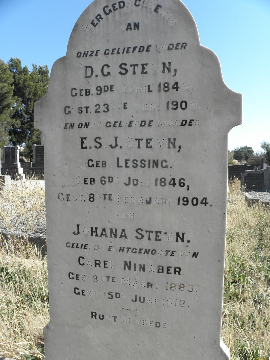 STEYN D.G. 1894-1900 &amp; E.S.J. LESSING 1846-1904 :: NINABER Johanna nee STEYN 1883-1912
