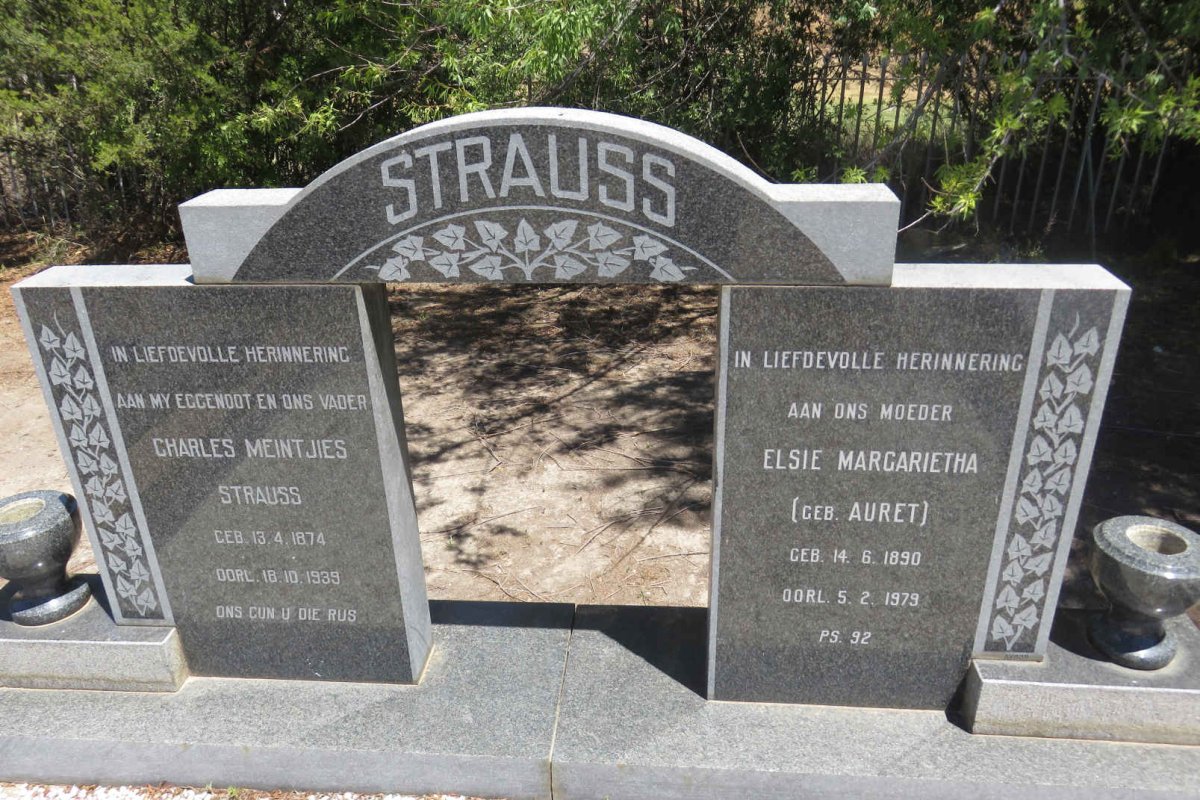 STRAUSS Charles Meintjies 1874-1939 &amp; Elsie Margarietha AURET 1890-1979