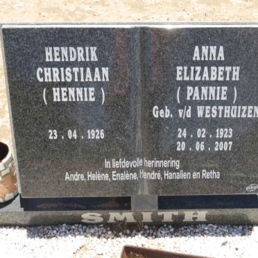 SMITH Hendrik Christiaan 1926- &amp; Anna Elizabeth V.D. WESTHUIZEN 1923-2007