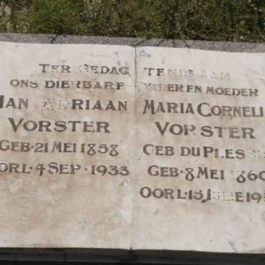 VORSTER Jan Adriaan 1858-1933 &amp; Maria Cornelia DU PLESSIS 1860-1913