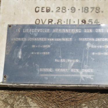 WALT Andries Johannes, van der 1875-1937 &amp; Martha Jacoba VENTER 1878-1954