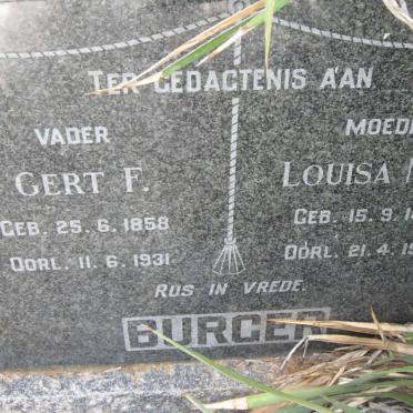 BURGER Gert F. 1858-1931 &amp; Louisa M.W. 1864-1950