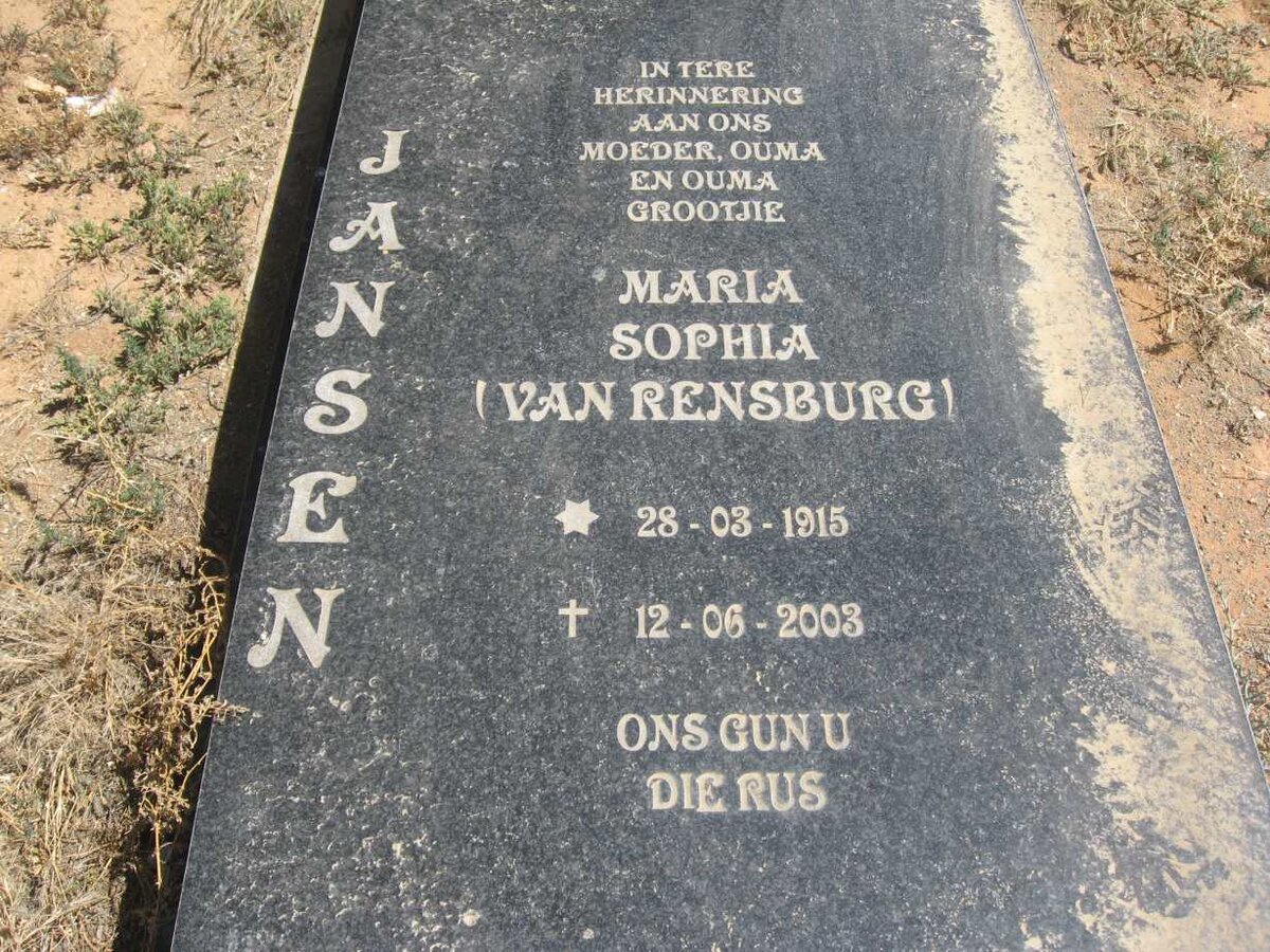 JANSEN Maria Sophia nee VAN RENSBURG 1915-2003