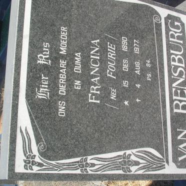 RENSBURG Francina, van nee FOURIE 1890-1977