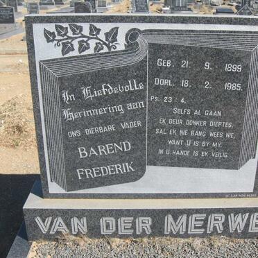 MERWE Barend Frederik, van der 1899-1985 