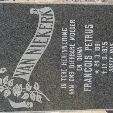 NIEKERK Francois Petrus, van 1891-1975