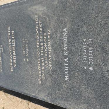 VERMEULEN Hermanus Petrus 1915-2004 &amp; Marta Katrina 1919-2010