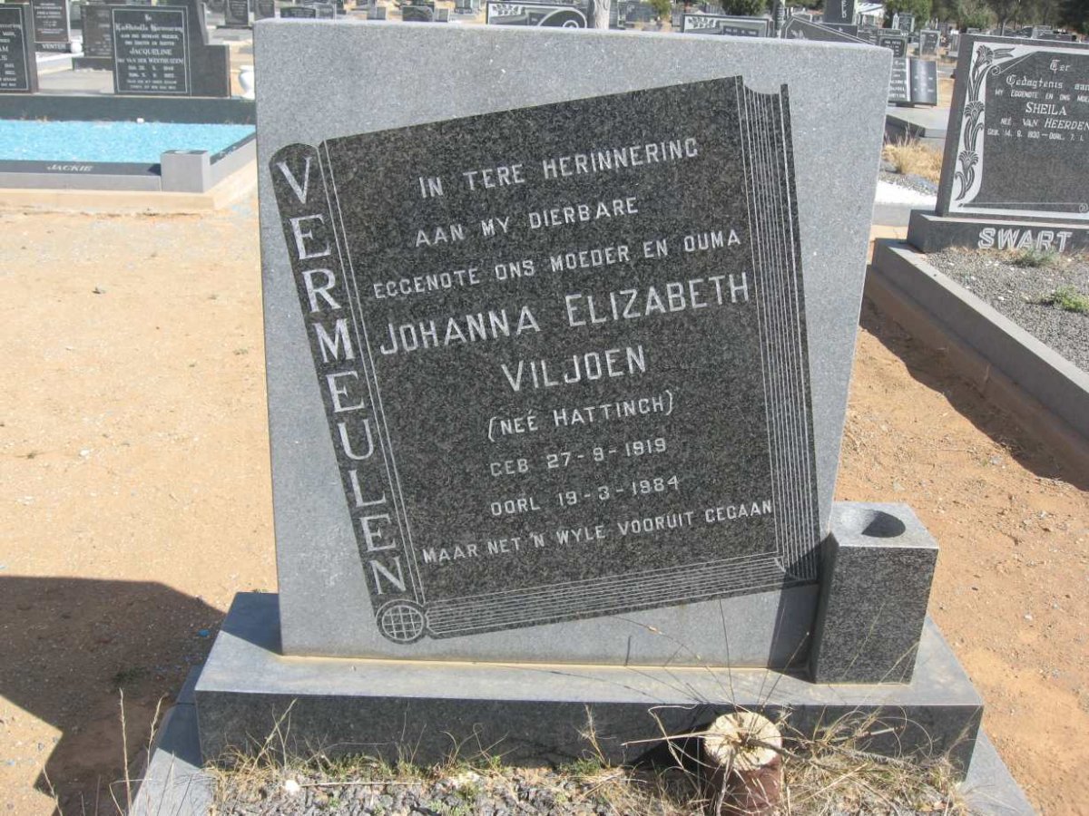 VERMEULEN Johanna Elizabeth Viljoen nee HATTINGH 1919-1984