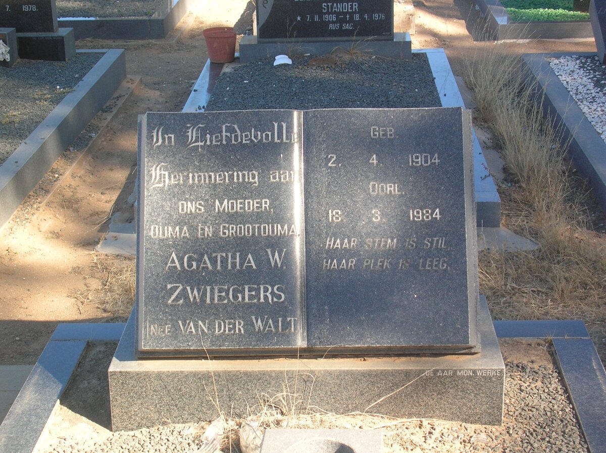 ZWIEGERS Agatha W. nee VAN DER WALT 1904-1984