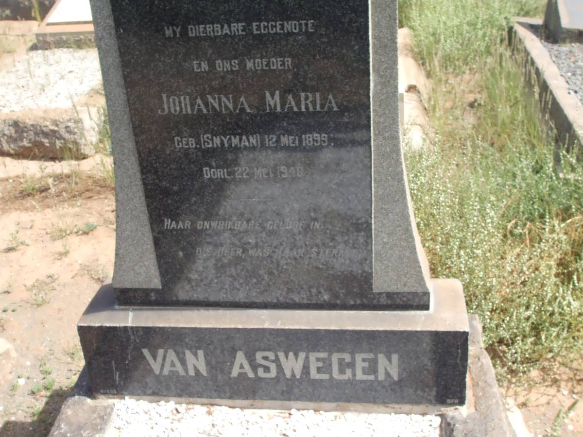 ASWEGEN Johanna Maria, van nee SNYMAN 1899-1946