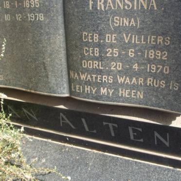 ALTENA Antonie G., van 1895-1978 &amp; Fransina DE VILLIERS 1892-1970 _1