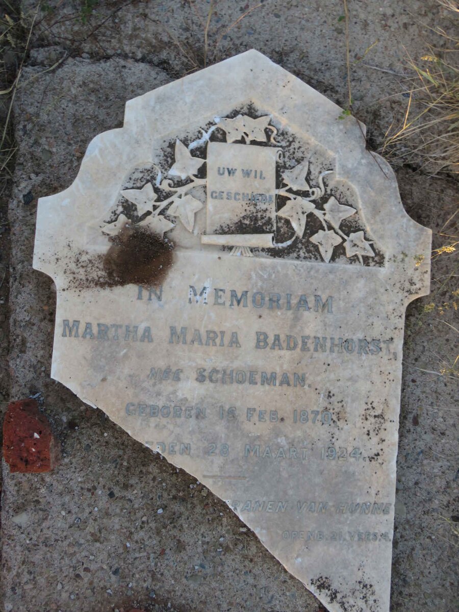 BADENHORST Martha Maria nee SCHOEMAN 1870-1924