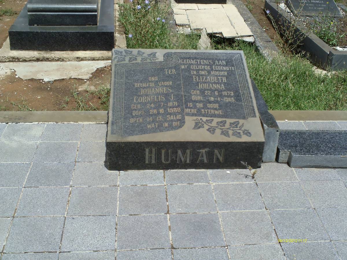 HUMAN Johannes Cornelis J. -1988 &amp; Elizabeth Johanna 1873-1965