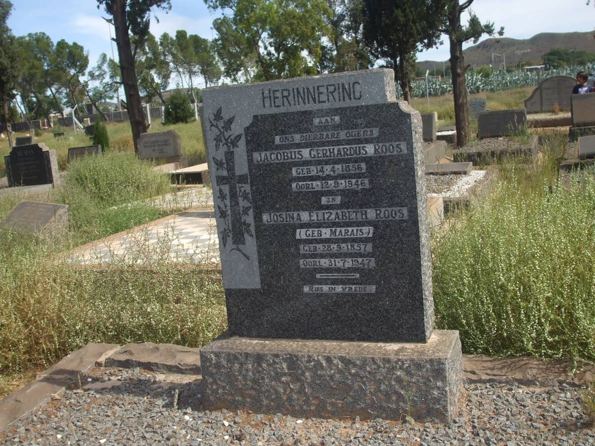 ROOS Jacobus Gerhardus 1856-1946 &amp; Josina Elizabeth MARAIS 1857-1947