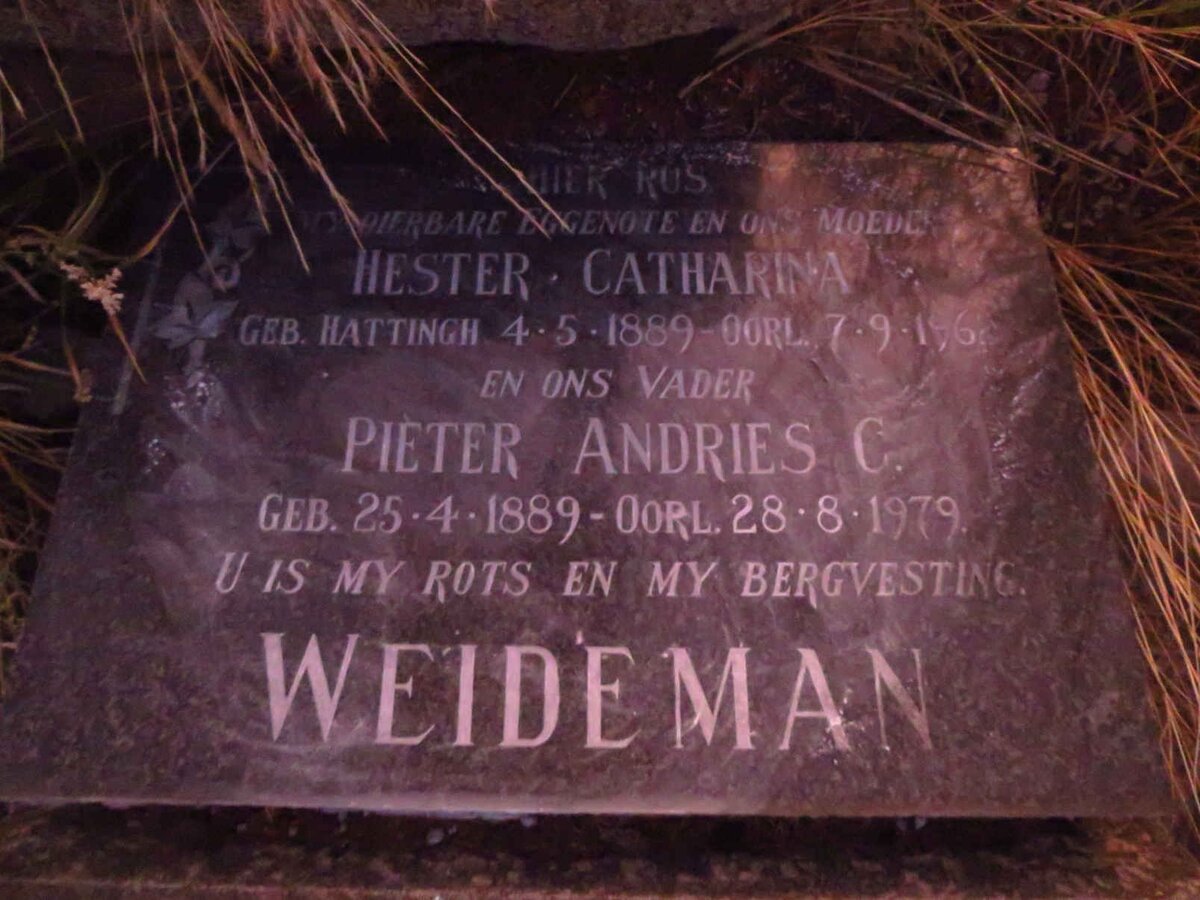 WEIDEMAN Pieter Andries C. 1889-1979 &amp; Hester Catharina HATTINGH 1889-196?