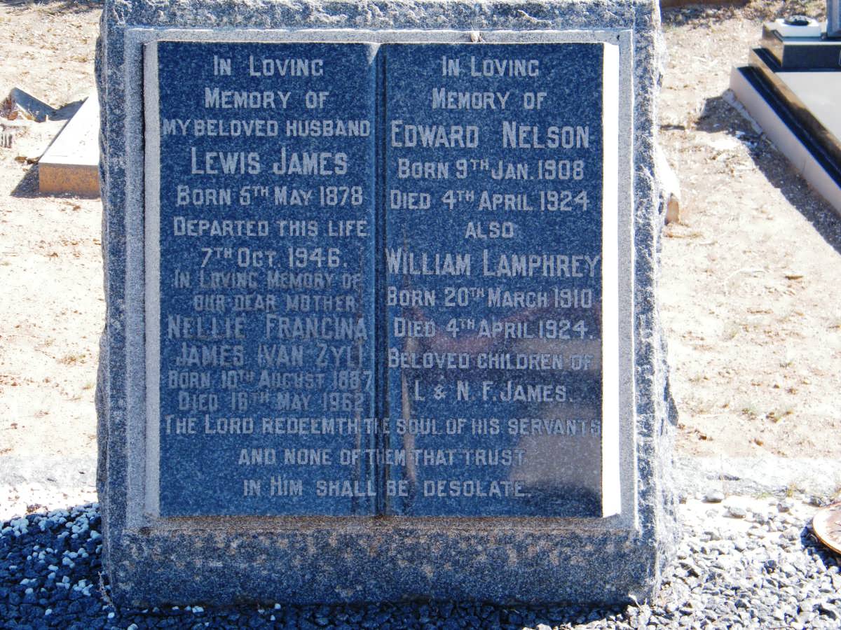 JAMES Lewis 1878-1946 &amp; Nellie Francina VAN ZYL 1887-1962 :: JAMES Nelson Edward 1908-1924 :: JAMES Lamphrey William 1910-19