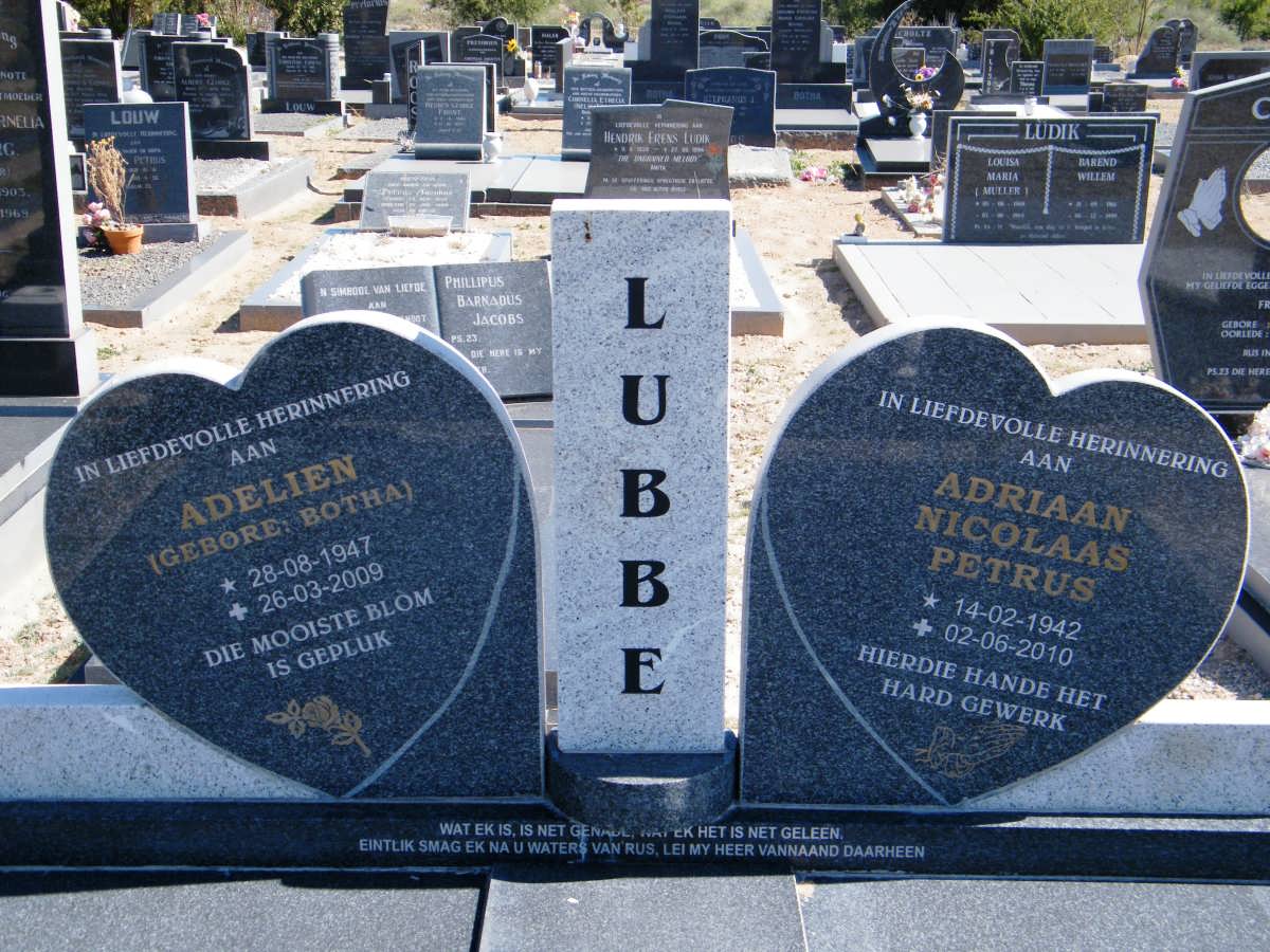 LUBBE Adriaan Nicolaas Petrus 1942-2010 &amp; Adelien BOTHA 1947-2009