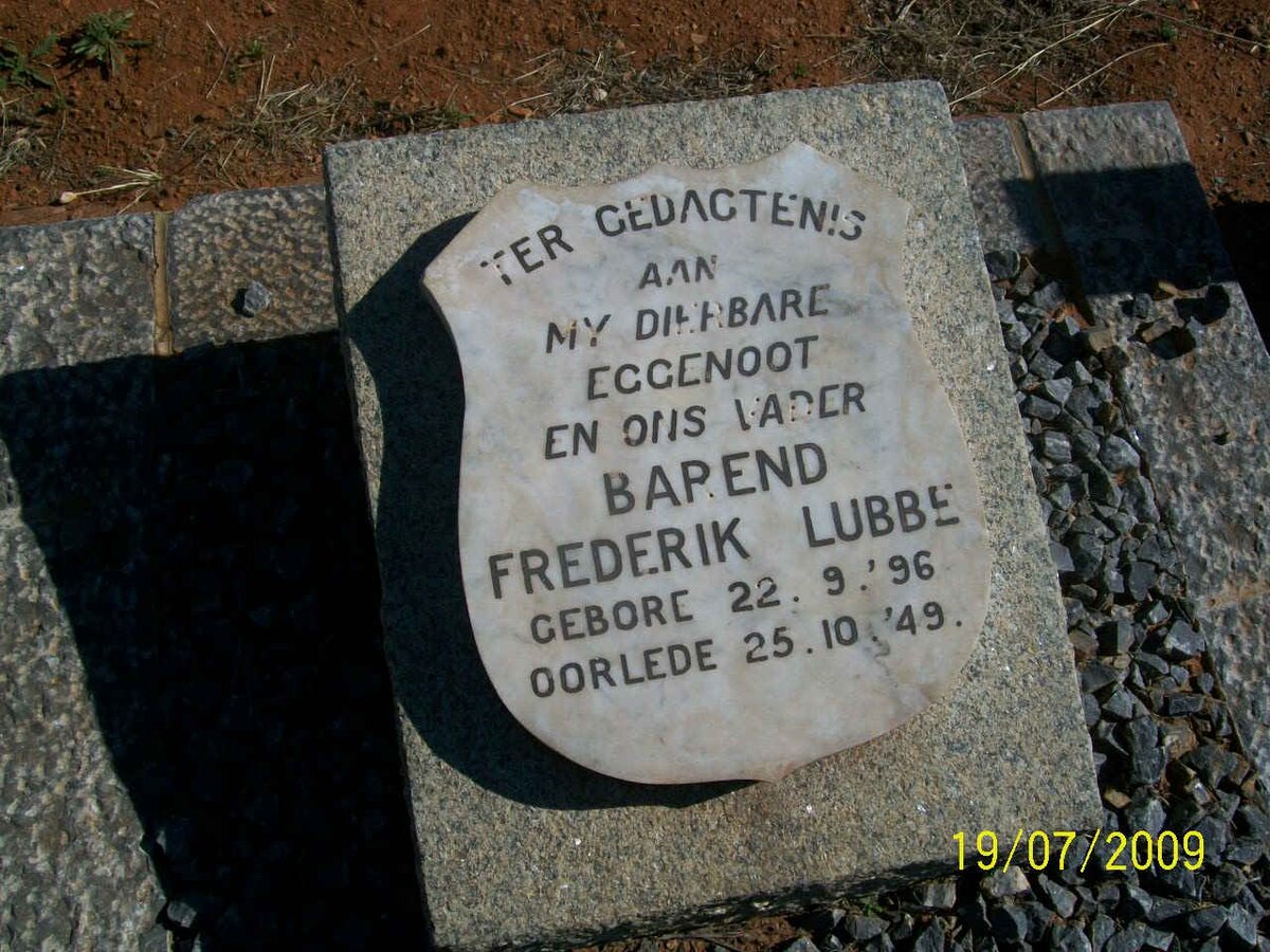 LUBBE Barend Frederik 1896-1949