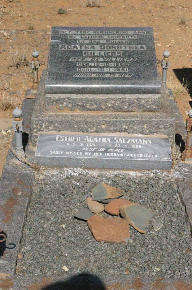 CILLIERS Agatha Dorothea nee DE VILLIERS 1896-1951 :: SALZMANN Esther Agatha 1921-1996