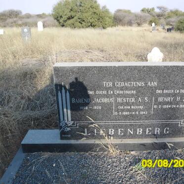 LIEBENBERG Barend Jacobus 1858-1926 &amp; Hester A.S. VAN NIEKERK 1860-1943 :: LIEBENBERG Henry H.J. 1884-1929
