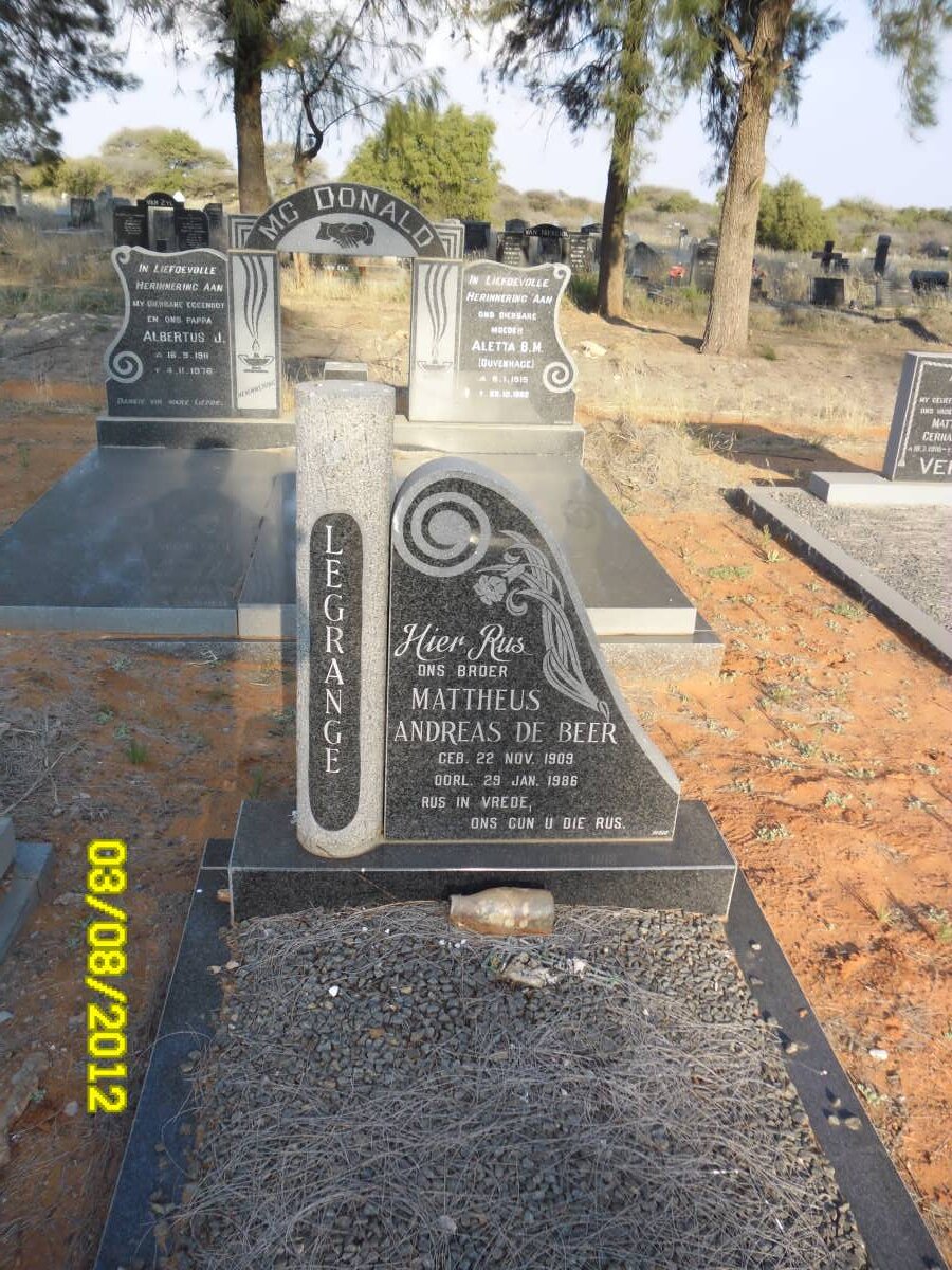 GRANGE Mattheus Andreas De Beer, le 1909-1986