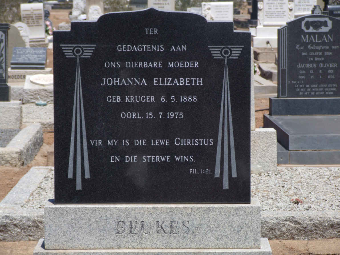 BEUKES Johanna Elizabeth nee KRUGER 1888-1975