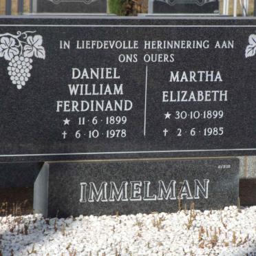 IMMELMAN Daniel William Ferdinand 1899-1978 &amp; Martha Elizabeth 1899-1985