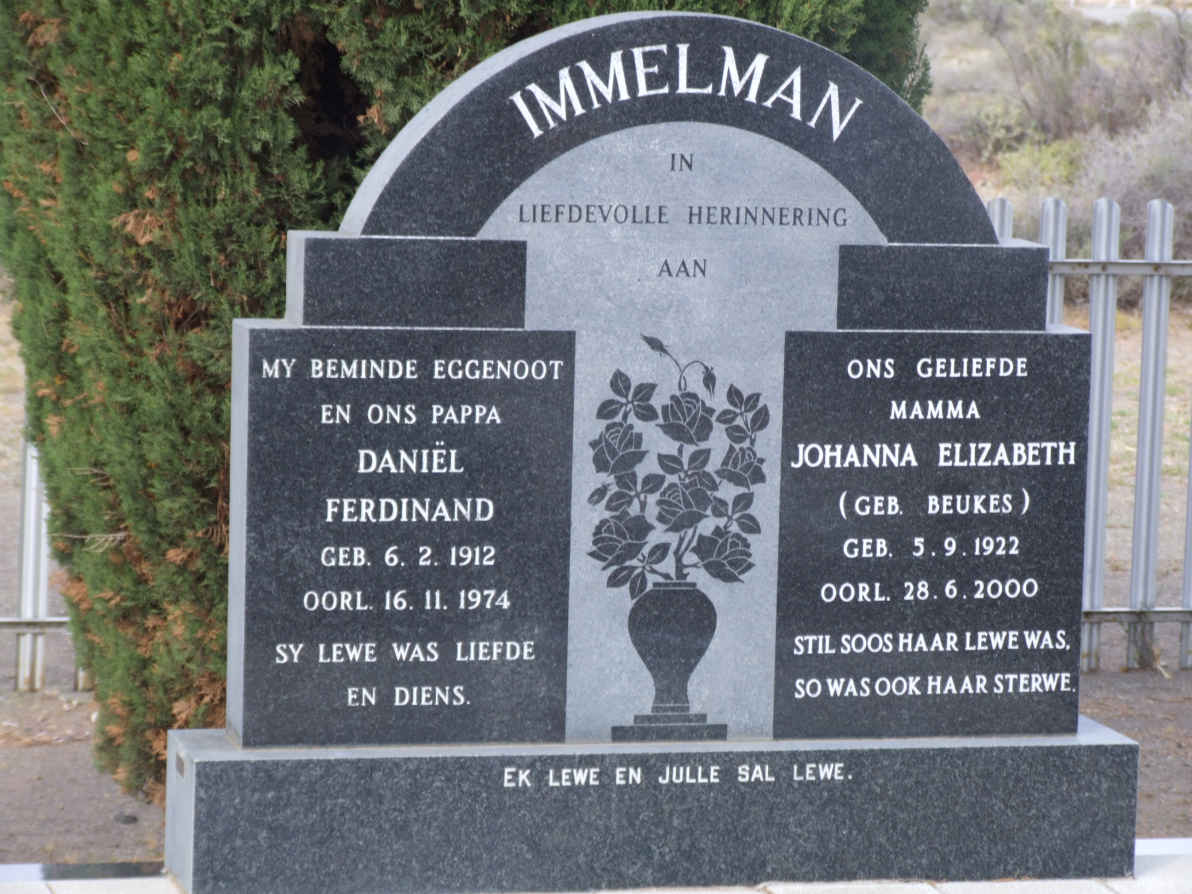 IMMELMAN Daniël Ferdinand 1912-1974 &amp; Johanna Elizabeth BEUKES 1922-2000