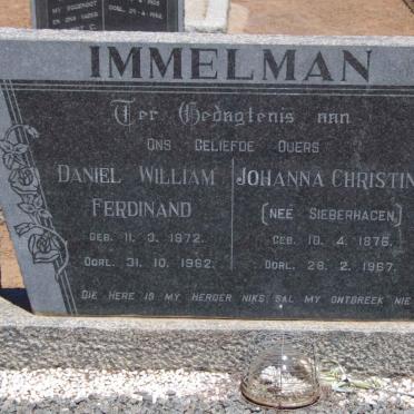 IMMELMAN Daniel William Ferdinand 1872-1962 &amp; Johanna Christina SIEBERHAGEN 1876-1967