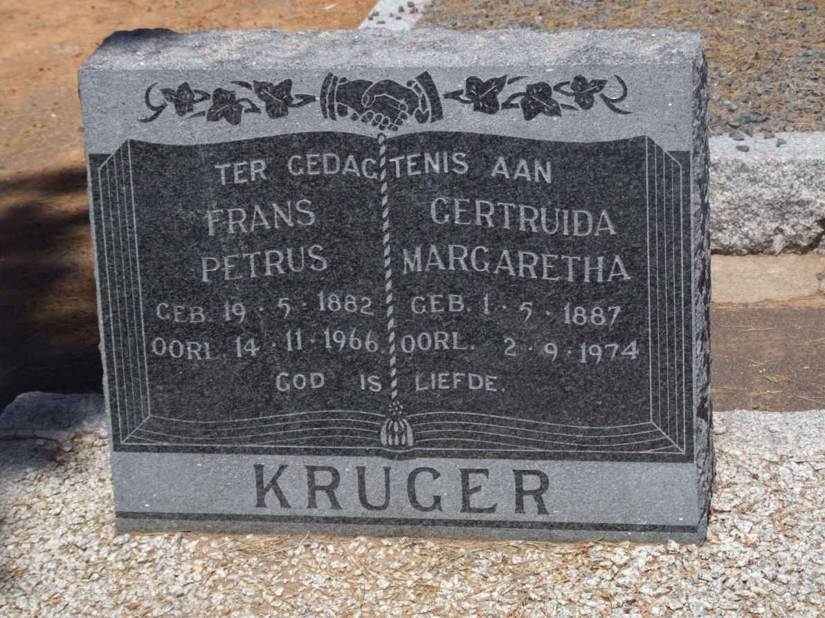 KRUGER Frans Petrus 1882-1966 &amp; Gertruida Margaretha 1887-1974