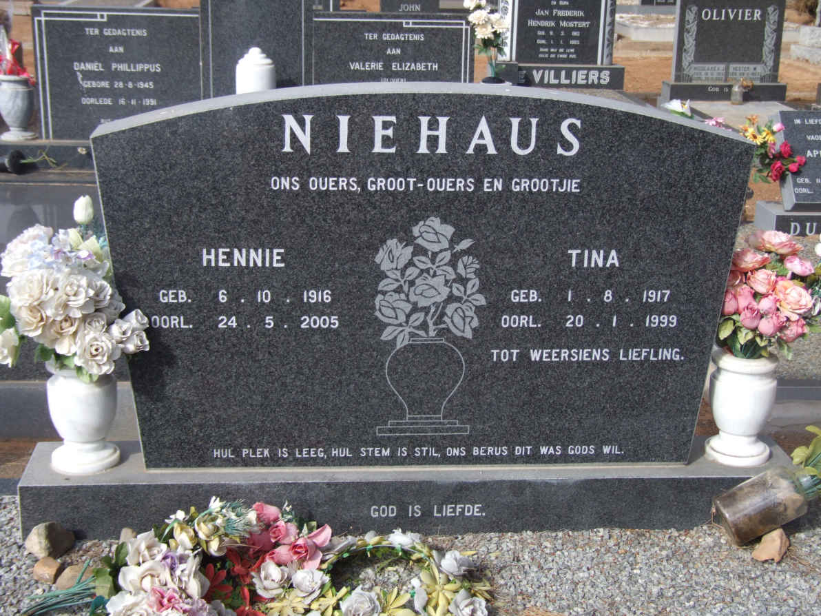 NIEHAUS Hennie 1916-2005 &amp; Tina 1917-1999