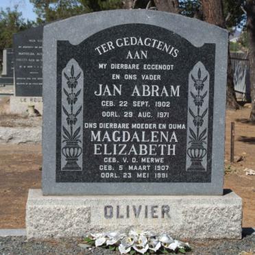 OLIVIER Jan Abram 1902-1971 &amp; Magdalena Elizabeth V.D. MERWE 1907-1991
