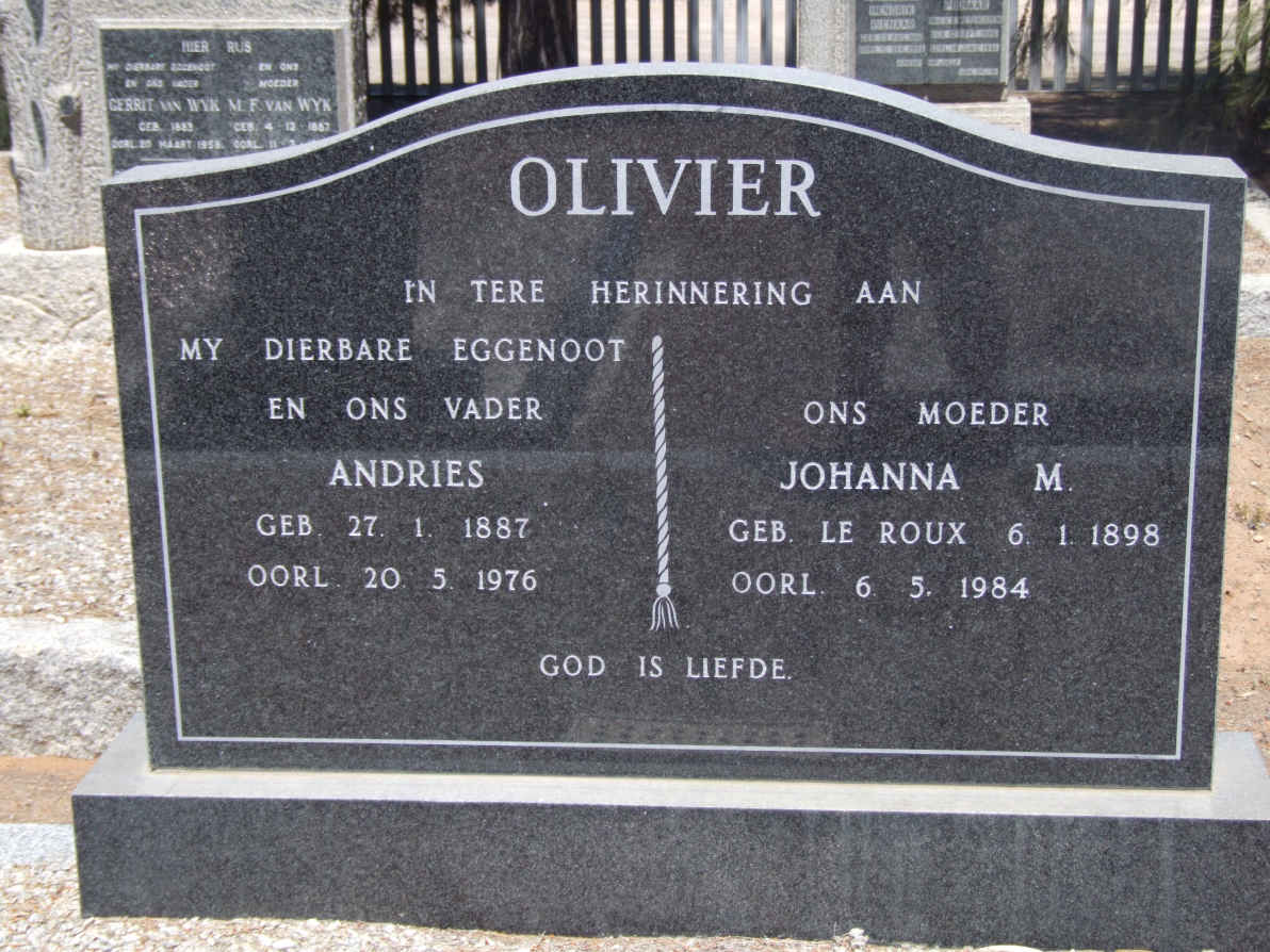 OLIVIER Andries 1887-1976 &amp; Johanna M. LE ROUX 1898-1984