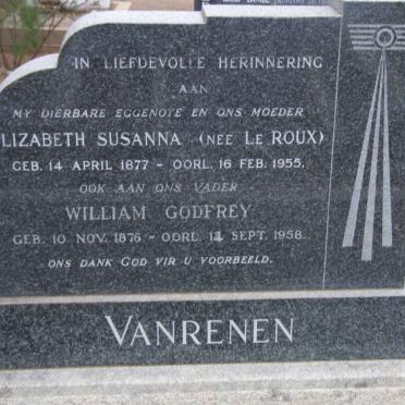 RENEN William Godfrey, van 1876-1958 &amp; Elizabeth Susanna LE ROUX 1877-1955