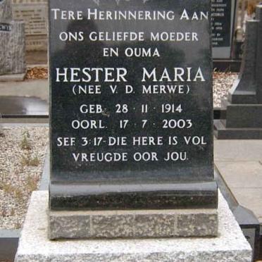 RIDDER Hester Maria, de nee V.D. MERWE 1914-2003