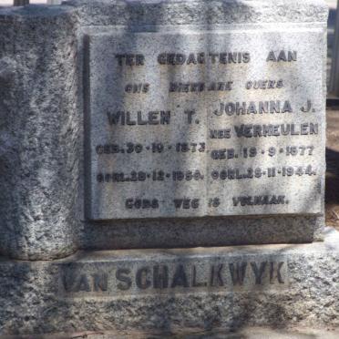 SCHALKWYK Willem T., van 1873-1950 &amp; Johanna J. VERMEULEN 1877-1944