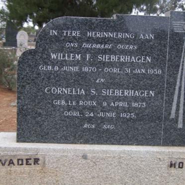 SIEBERHAGEN Willem F. 1870-1958 &amp; Cornelia S. LE ROUX 1873-1925