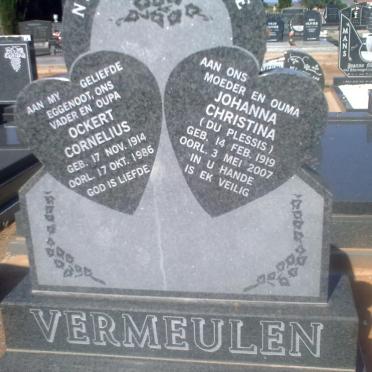 VERMEULEN Ockert Cornelius 1914-1986 &amp; Johanna Christina DU PLESSIS 1919-2007