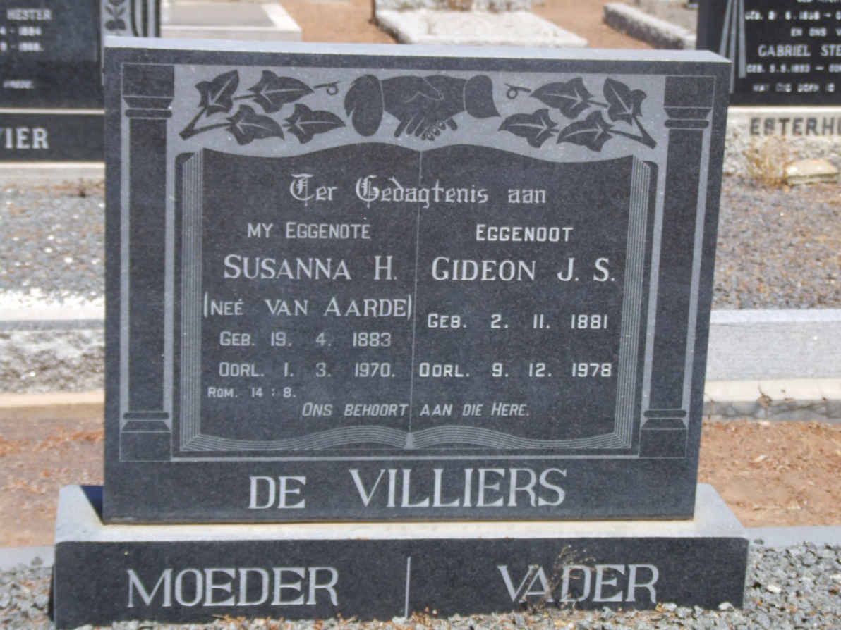 VILLIERS Gideon J.S., de 1881-1978 &amp; Susanna H. VAN AARDE 1883-1970
