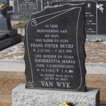 WYK  Frans Pieter Retief, van 1911-1995 &amp; Emmerentia Maria V.D. WESTHUIZEN 1913-2003