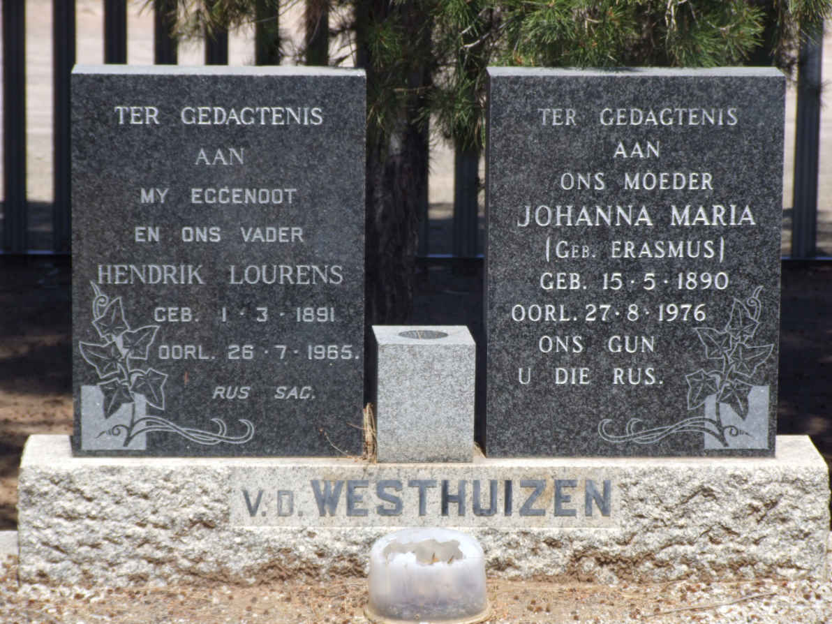 WESTHUIZEN Hendrik Lourens, v.d. 1891-1965 &amp; Johanna Maria ERASMUS 1890-1976