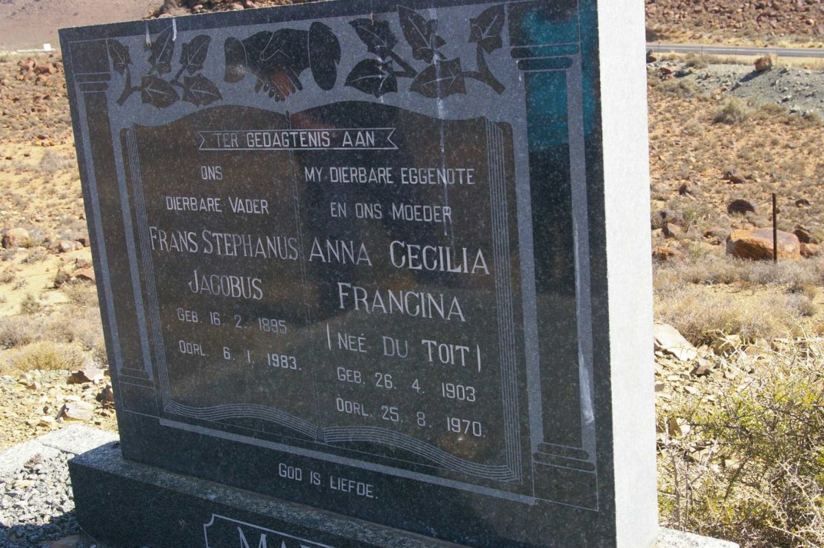 MARAIS Frans Stephanus Jacobus 1895-1983 &amp; Anna Cecilia Francina DU TOIT 1903-1970