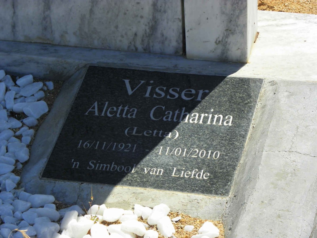 VISSER Gert Johannes 1919-1984 &amp; Aletta Catharina 1921-2010