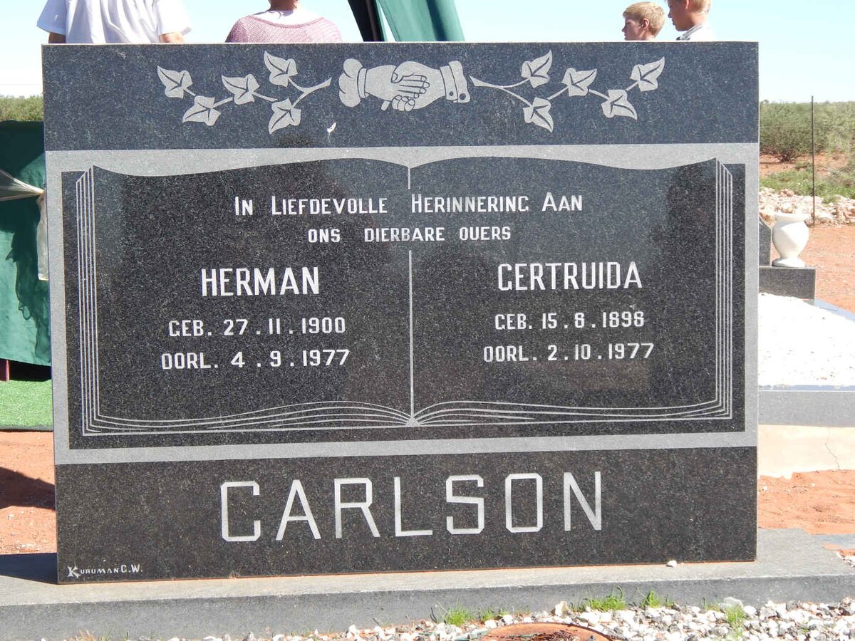 CARLSON Herman 1900-1977 &amp; Gertruida 1898-1977