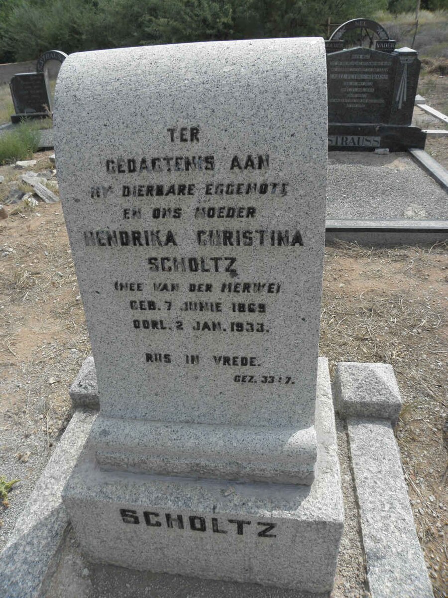 SCHOLTZ Hendrika Christina nee VAN DER MERWE 1869-1933